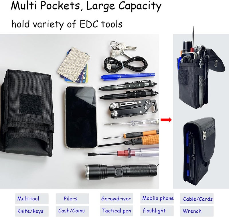 FAUDRECRO Belt Tool Pouch,Tactical Utility Pouch, Heavy-Duty Nylon EDC Multitool Organizer,Cell Phone Holder, Multi-Pockets Tool Holster Sheath Bag for Electricians Handymen Work Maintenance Dailylife Hiking - Image 3